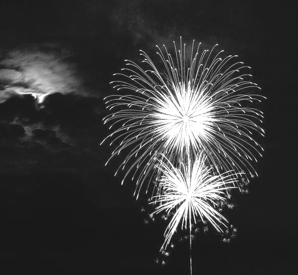 new years fireworks bw